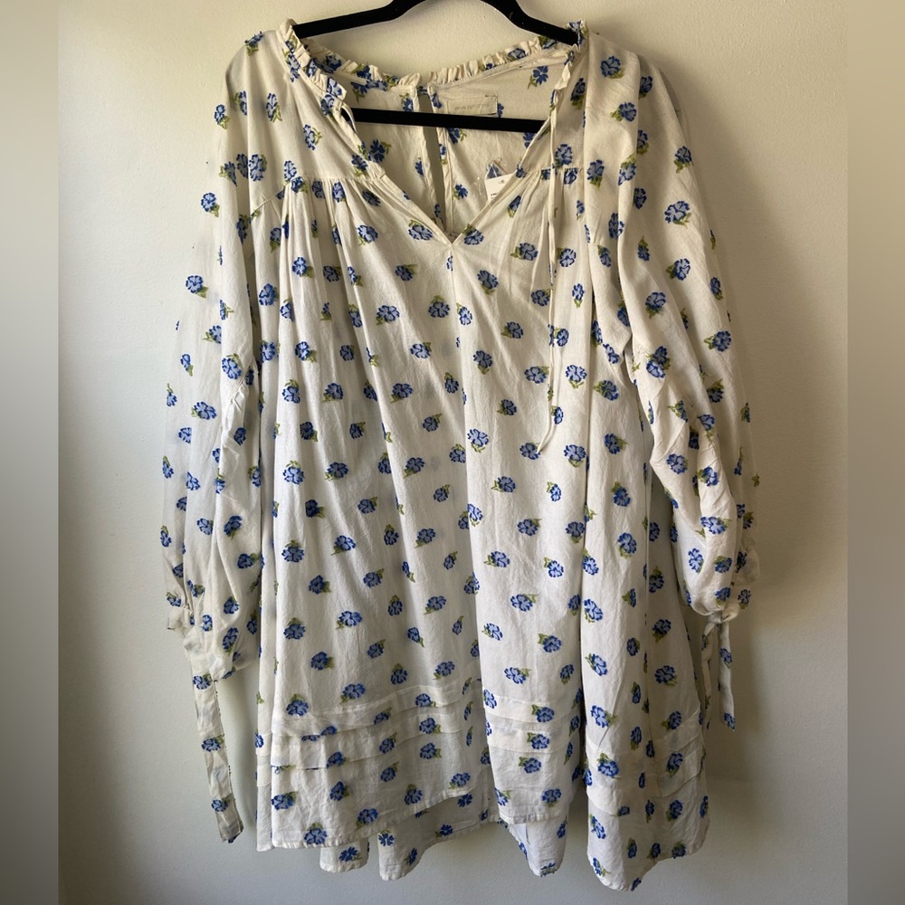 Urban Outfitters Cream mini dress with Blue and Green embroidery Floral Design